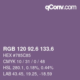 カラーコード: RGB 120 92.6 133.6 | qconv.com