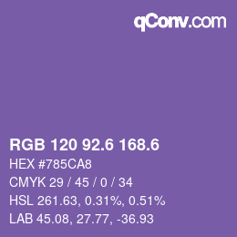 カラーコード: RGB 120 92.6 168.6 | qconv.com
