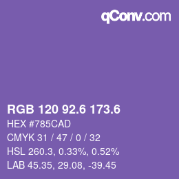 カラーコード: RGB 120 92.6 173.6 | qconv.com