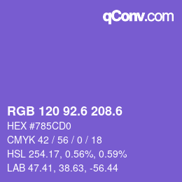 カラーコード: RGB 120 92.6 208.6 | qconv.com
