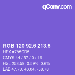カラーコード: RGB 120 92.6 213.6 | qconv.com