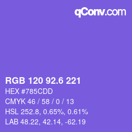 カラーコード: RGB 120 92.6 221 | qconv.com