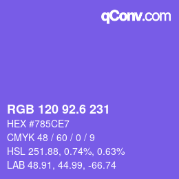 カラーコード: RGB 120 92.6 231 | qconv.com