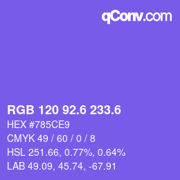 カラーコード: RGB 120 92.6 233.6 | qconv.com