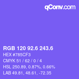 カラーコード: RGB 120 92.6 243.6 | qconv.com