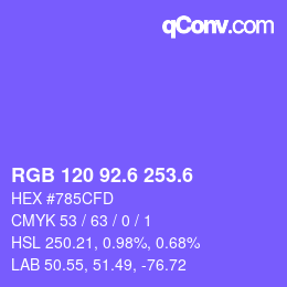 カラーコード: RGB 120 92.6 253.6 | qconv.com