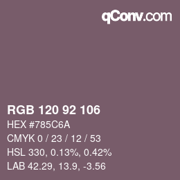 Color code: RGB 120 92 106 | qconv.com