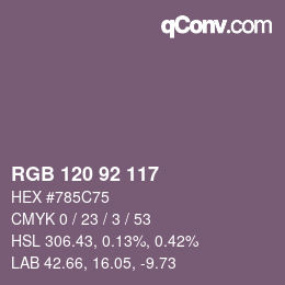 颜色代码: RGB 120 92 117 | qconv.com