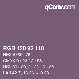 カラーコード: RGB 120 92 118 | qconv.com