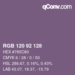 Color code: RGB 120 92 128 | qconv.com