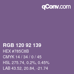 颜色代码: RGB 120 92 139 | qconv.com