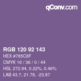 颜色代码: RGB 120 92 143 | qconv.com