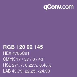 颜色代码: RGB 120 92 145 | qconv.com
