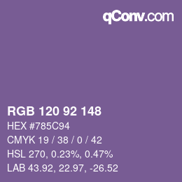 颜色代码: RGB 120 92 148 | qconv.com
