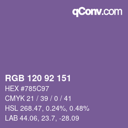 颜色代码: RGB 120 92 151 | qconv.com