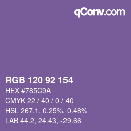 Color code: RGB 120 92 154 | qconv.com