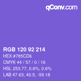 颜色代码: RGB 120 92 214 | qconv.com