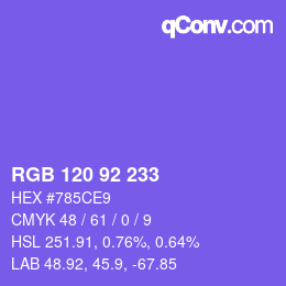 カラーコード: RGB 120 92 233 | qconv.com