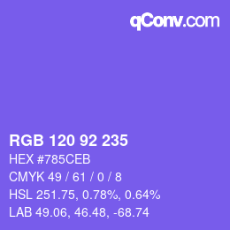 颜色代码: RGB 120 92 235 | qconv.com