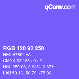 颜色代码: RGB 120 92 250 | qconv.com