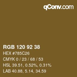 颜色代码: RGB 120 92 38 | qconv.com