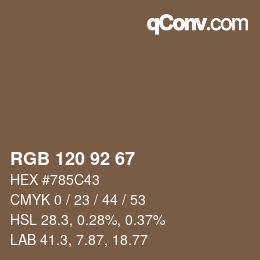 颜色代码: RGB 120 92 67 | qconv.com