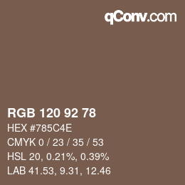 カラーコード: RGB 120 92 78 | qconv.com