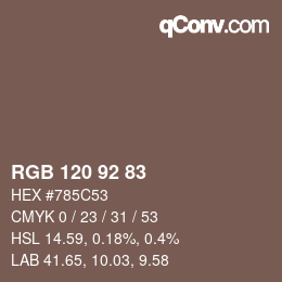 颜色代码: RGB 120 92 83 | qconv.com