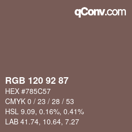 颜色代码: RGB 120 92 87 | qconv.com