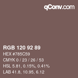 Color code: RGB 120 92 89 | qconv.com