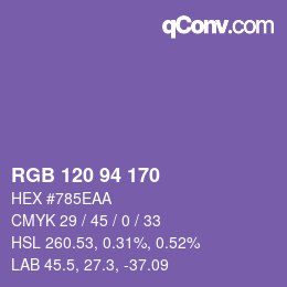 カラーコード: RGB 120 94 170 | qconv.com