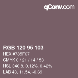 Color code: RGB 120 95 103 | qconv.com