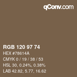 颜色代码: RGB 120 97 74 | qconv.com