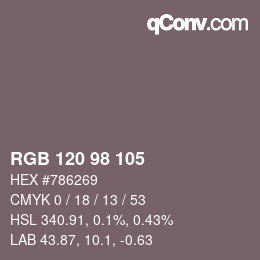 Color code: RGB 120 98 105 | qconv.com