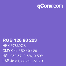 颜色代码: RGB 120 98 203 | qconv.com