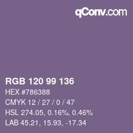颜色代码: RGB 120 99 136 | qconv.com