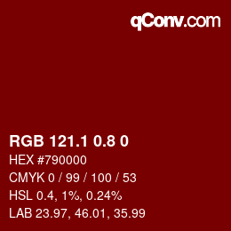 Color code: RGB 121.1 0.8 0 | qconv.com