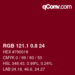 カラーコード: RGB 121.1 0.8 24 | qconv.com
