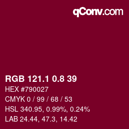 カラーコード: RGB 121.1 0.8 39 | qconv.com