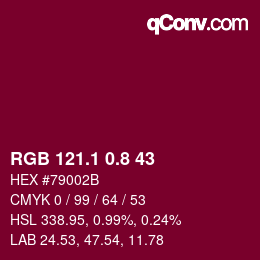 カラーコード: RGB 121.1 0.8 43 | qconv.com