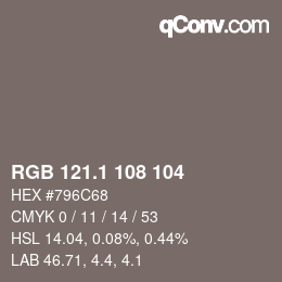 Color code: RGB 121.1 108 104 | qconv.com