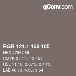 Color code: RGB 121.1 108 105 | qconv.com