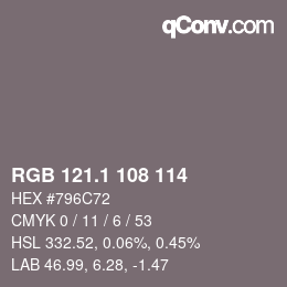 Color code: RGB 121.1 108 114 | qconv.com