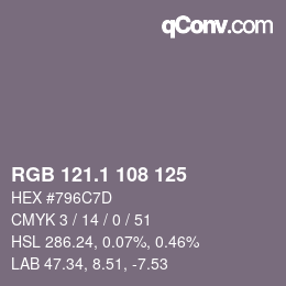 Color code: RGB 121.1 108 125 | qconv.com