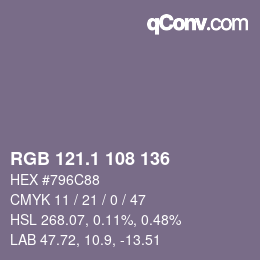 カラーコード: RGB 121.1 108 136 | qconv.com