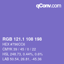 カラーコード: RGB 121.1 108 198 | qconv.com