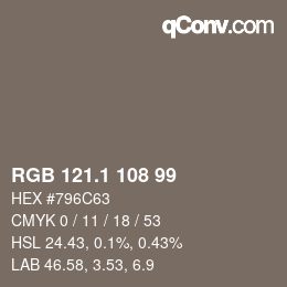 カラーコード: RGB 121.1 108 99 | qconv.com
