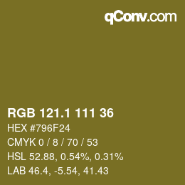 カラーコード: RGB 121.1 111 36 | qconv.com