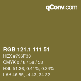 カラーコード: RGB 121.1 111 51 | qconv.com