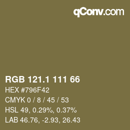カラーコード: RGB 121.1 111 66 | qconv.com